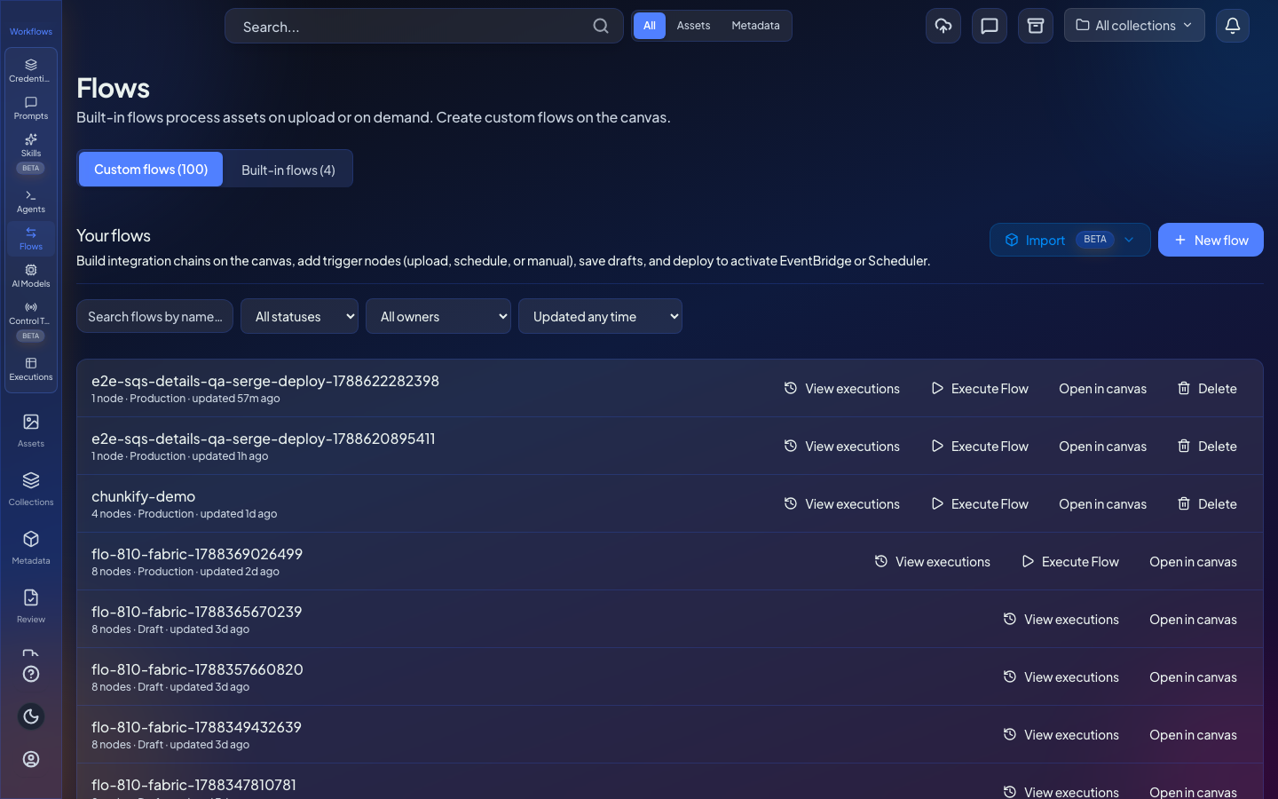 Workflows list and pipeline canvas entry